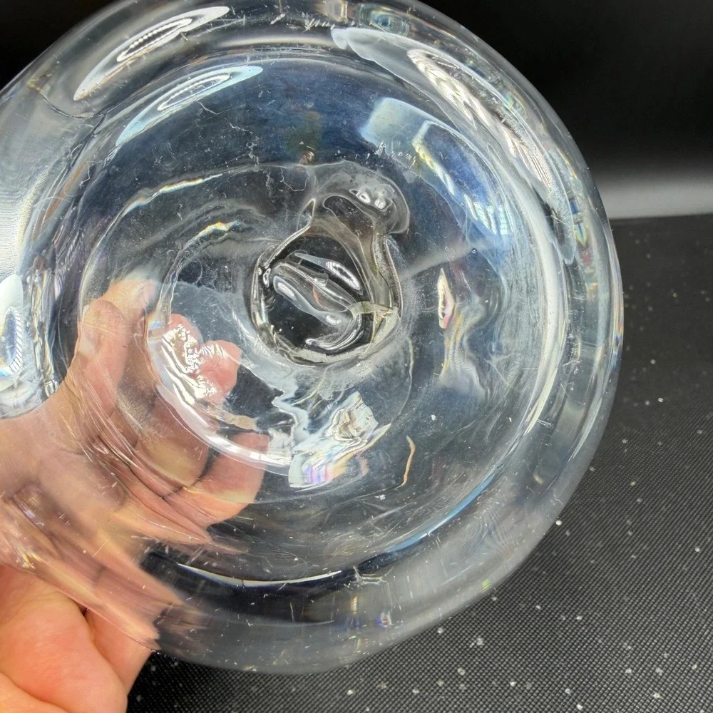 Blenko Clear Optic Glass Rose Bowl Vase Hand Blown Flared Rim Heavy Glass 4 Inch